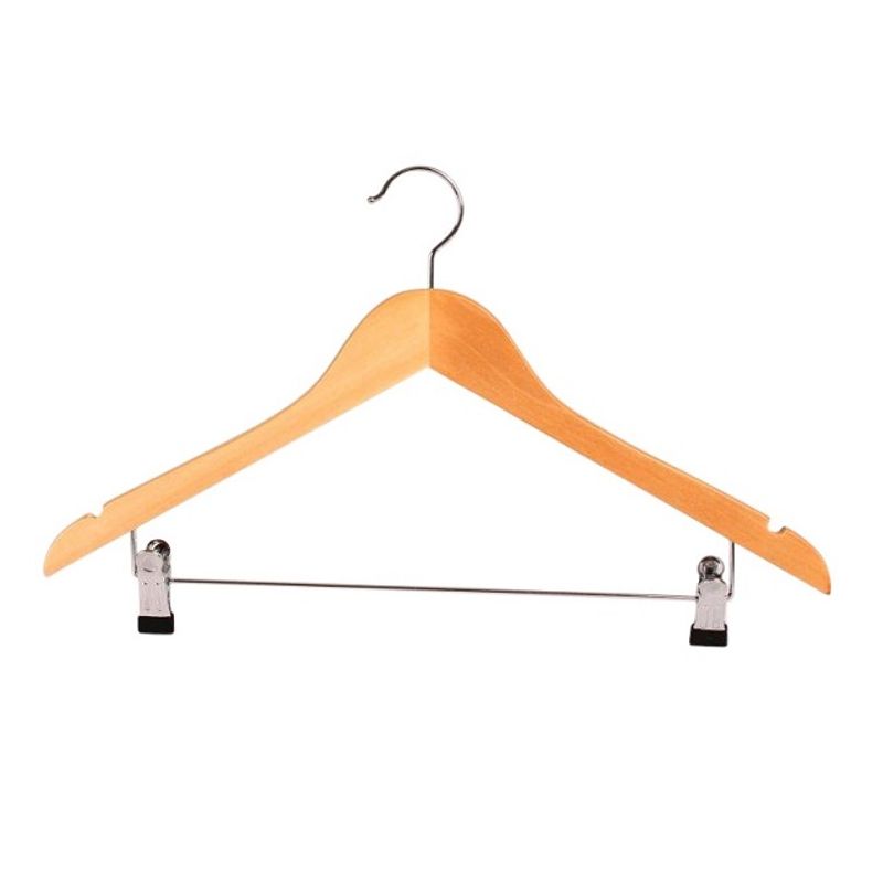 Trähängare rak med stång och clip 45cm 50-pack