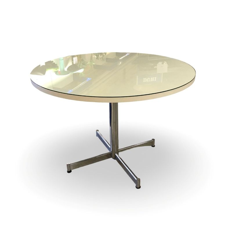 Bord Ø 105 cm vitt m glasskiva - begagnat